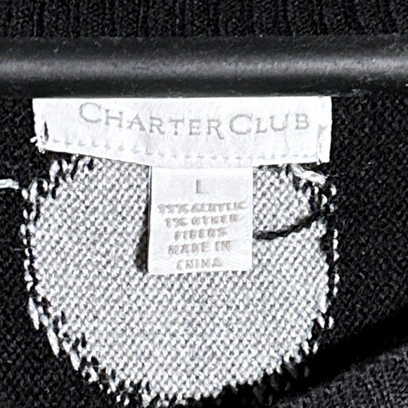 Charter Club Black Lightweight Sweater Silver/Gold Circles With Beads Size L - Picture 7 of 12